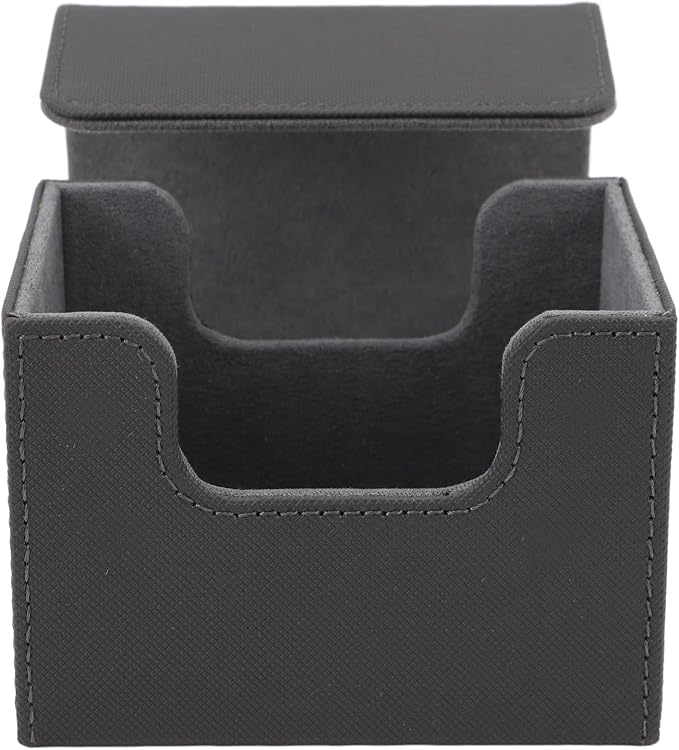 Zunate Card Deck Box for Tarot or Game Cards, Large Capacity PU Leather Storage Box/Cover with Magnetic Flap Lid, Holds 100 Cards, Soft Felt Lining, Black Finish (Grey)