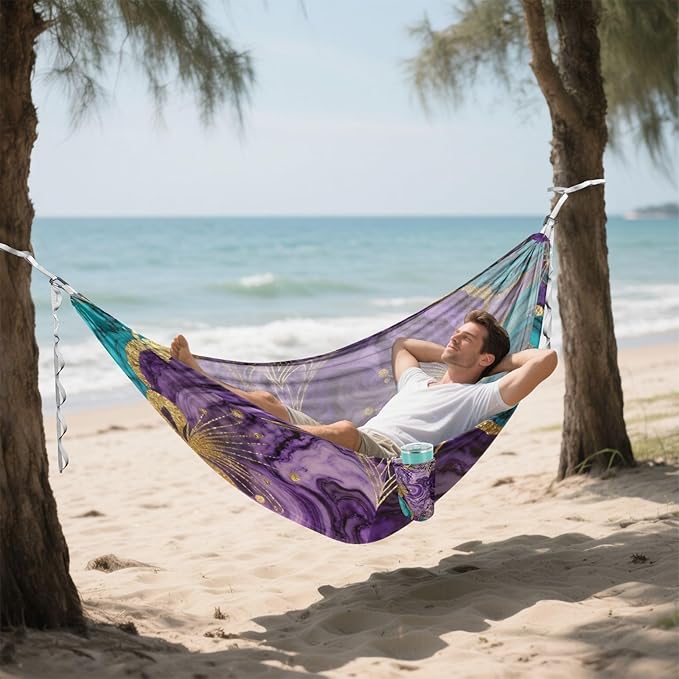 Marble Floral Hammocks with Hanging Rope Tree Hammock for Outside Patio Backyard Poolside