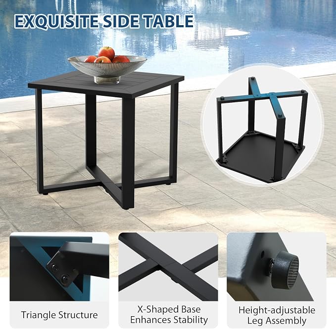 COOS BAY Iron Luxe 5 Piece Outdoor Patio Furniture Set, Modern Patio Conversation Set with 2 Patio Chairs, a 3 Seat Couch, Coffee Table & Side Table for Deck, Garden, Porch, Black/Beige