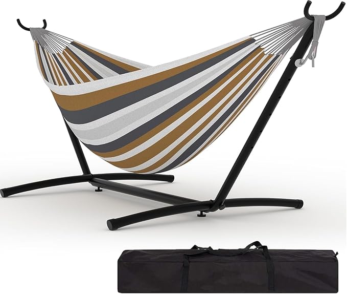 TrailBlaze Double Hammock with Stand, Heavy Duty Portable Steel Hammock Set for Outdoor and Indoor Use, 500lb Capacity, Includes Carrying Bag, Space Saving Design,Quick Assembly