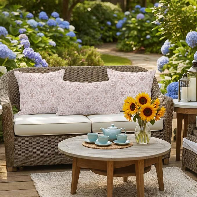 Vintage Baroque Waterproof Outdoor Pillow Covers Set of 2 Home Decor, Country Abstract Scroll Floral Printed Pillowcase Patio Pillow Covers for Couch Bench Furniture Garden 20x12in