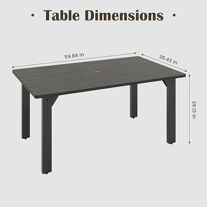 Sundale Outdoor Patio Dining Table for 6, Metal Outdoor Dining Table with 2" Umbrella Hole, 60" Rectangular Outdoor Tables for Backyard, Yawn, Garden