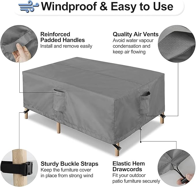 OutdoorLines Outdoor Waterproof Patio Table Furniture Set Covers - Square Couch Sectional Cover Outside Weatherproof Patio Furniture Covering for Deck, Lawn and Backyard 84" L x 84" W x 28" H, Grey