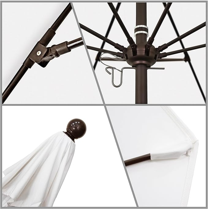 California Umbrella 7.5' Round Aluminum/Fiberglass Umbrella, Push Open, Bronze Pole, Olefin White Fabric