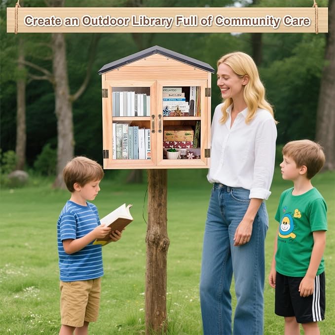 Outdoor Library Book Box - Outdoor Wood Cabinet Library Boxes,Literature Exchange Kit Outside Book Storage for Public Spaces Schools Community Neighborhood