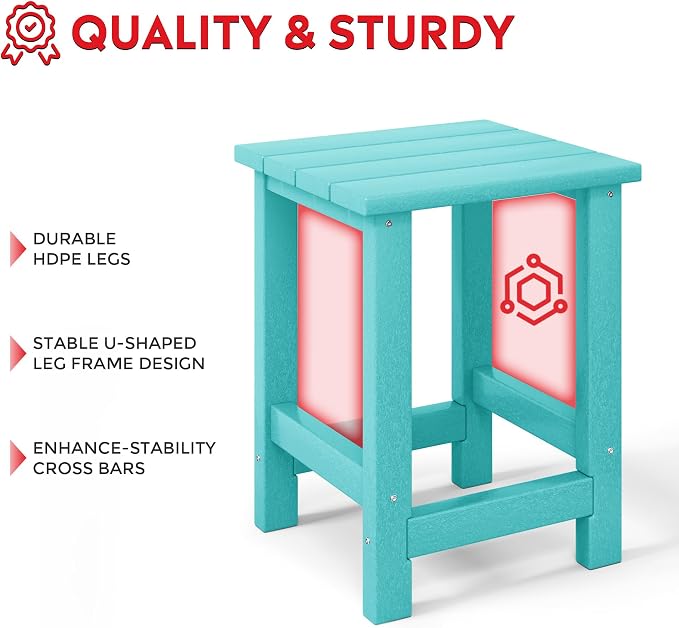 Costaelm Kids Outdoor End Table, Small Patio Table, Outdoor Side Table Porch Table Adirondack Patio Side Table for Outside, Pool, Porch, Garden, Turquoise