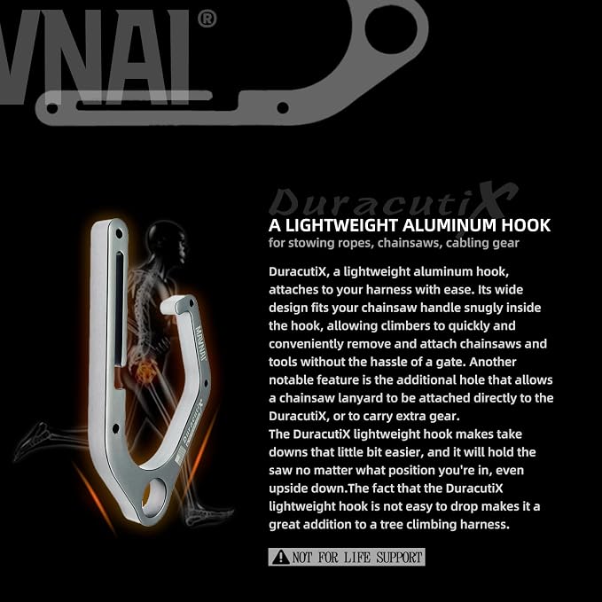 DuracutiX Aluminum Hook For Tree Climber Compatible with Shembiner XL, Quick and Easy One-Hand Removal and Installation of Chainsaws and Tools Inside The Hook, Not Easy Fall Off in Any Position