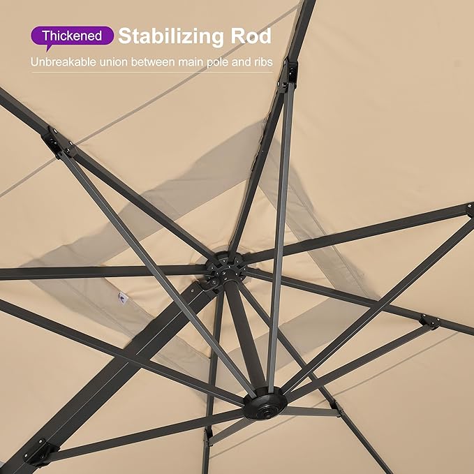 PURPLE LEAF 11 FT Square Patio Cantilever Umbrella Large Outdoor Aluminum Offset Umbrella with 360-degree Rotation for Garden Deck Backyard Pool, Beige