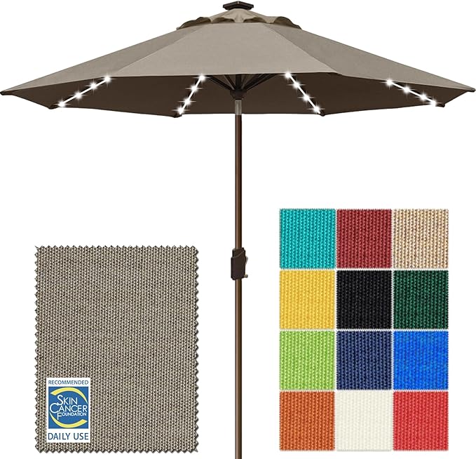 EliteShade USA 10-Year-Non-Fading 10ft Market Patio Umbrella, Commercial Grade Table Sun Umbrella with 80 Solar LED Lights, Crank Open, Windproof & UPF 50+ UV Protection for Garden, Deck, Pool, Backyard, Taupe