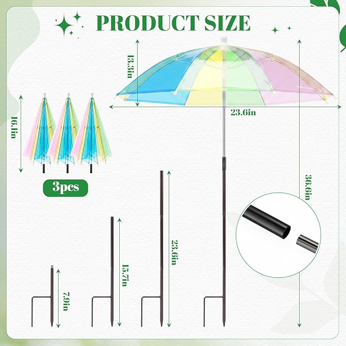 3 Pack Plant Umbrellas for Outdoor Plants Clear Transparent Plant Shade Umbrellas 23.6 Inch with Straight Pole for Potted Plants Seedlings Flowers Garden Beds