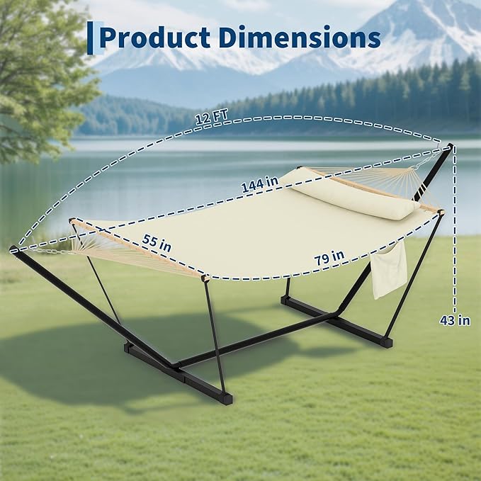 GarveeLife Outdoor Double Hammock with Heavy Duty Adjustable Steel Stand, Portable 2 Person Hammock for Patio Garden Beach Backyard