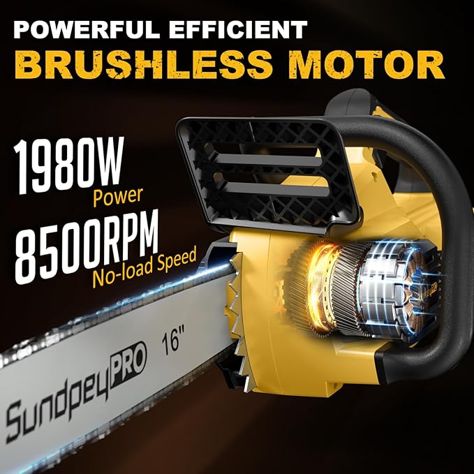 42V 16-Inch Cordless Chainsaw - Brushless Electric Chainsaw with 2 x 4.0Ah Batteries & Fast Charger & Safety Chain Brake & Tool-Free Tensioner for Tree Trimming & Wood Cutting & Yard Work