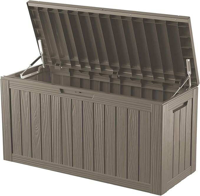 120 Gallon Lockable Waterproof Outdoor Storage Boxes For Patio, Outdoor Cushions, Garden Tools, All-Weather Resin Chest with Lock for Cushions & Tools, UV-Resistant, Slate Grey