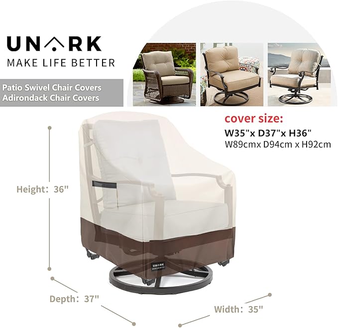 Outdoor Swivel Chair Covers Waterproof 2 Pack, Outdoor Chair Covers Patio Furniture Cover for Deck Patio Swivel Chair Heavy Duty, 35 W x 37 D x 36 H inches Beige and Brown
