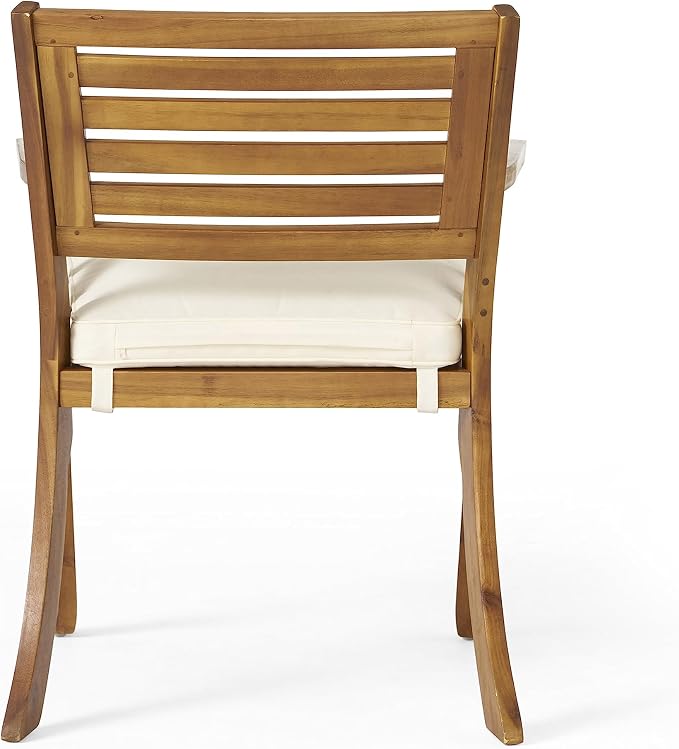 Merax Outdoor Dining Chairs Set of 2, Acacia Wood Chair with Armrests and Cushons, Patio Chair for Porch Deck Garden Lawn Backyard Poolside, Teak Finish, Bear 400LBS