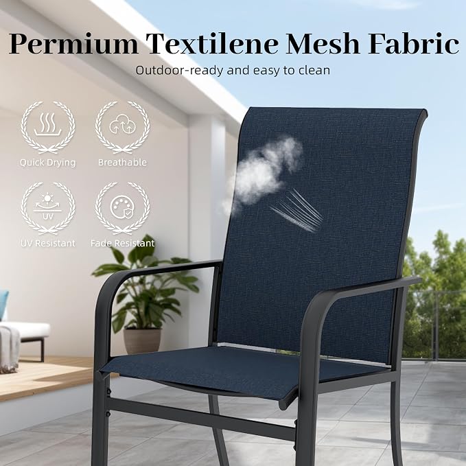 7pcs Patio Furniture Set, Outdoor Dining Table and Chairs Set | 63" Rectangle Metal Patio Table, Textilene Dining Chairs, Double-sized Umbrella Hole, Perfect for Garden Backyard Poolside