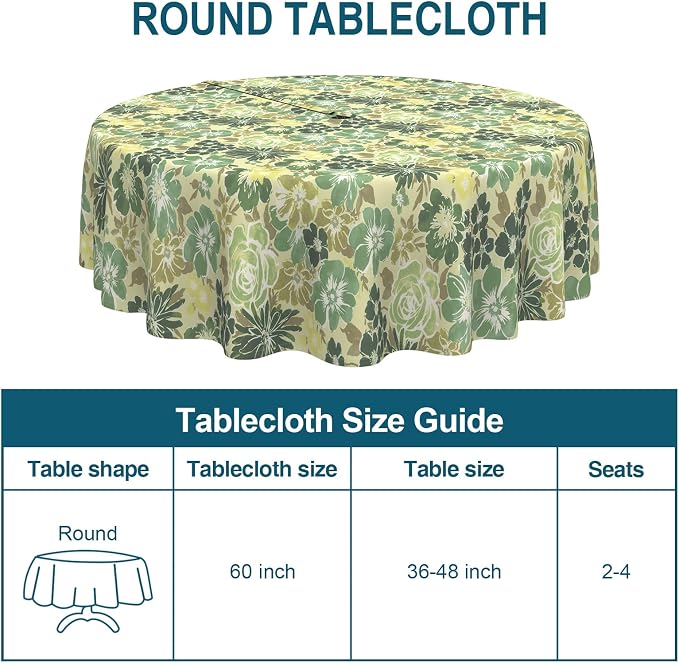 DYTXIII Outdoor Round Tablecloth with Umbrella Hole 60 Inch, Water Repellent & Fade Resistant Table Cover, All Weather Outdoor Tablecloth for Garden & Party Table, Green Rose
