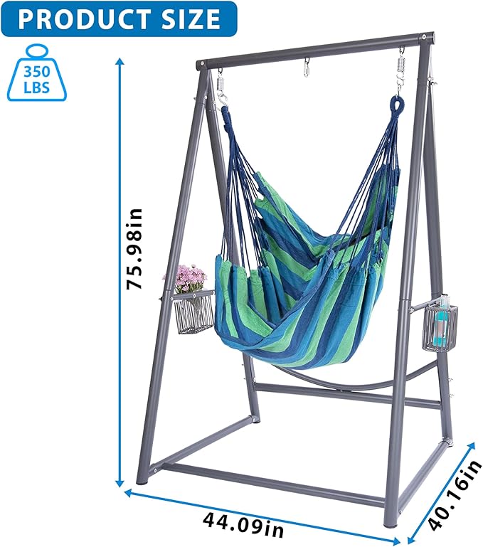 Hammock Chair with Stand Hanging Rope Swing Chair, Heavy-Duty Steel Max 350 LBS Capacity for Indoor Outdoor Patio Garden Balcony (Grey)