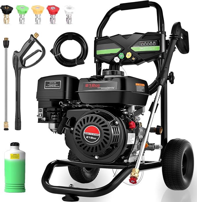 Commercial 4200PSI 4GPM 212CC Gas Pressure Washer, 7.0 HP Professional Gas Power Washer with 5 Nozzles 25FT Hose IL Soap Bottle for Car Fence Driveway Yard (EPA/CARB/ETL Compliant), Black