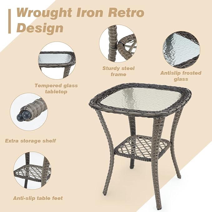 EROMMY 5 Pieces Outdoor Swivel Rocker Patio Chairs, 360 Degree Rocking Patio Conversation Set with Thickened Cushions, Glass Coffee Table and Ottomans for Backyard, Khaki