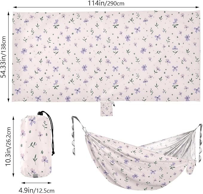 Camping Hammock Outdoor Hammocks for Outside Lilac Florals Bows Beach Trees Portable Lightweight with Pockets Tree Straps Indoor