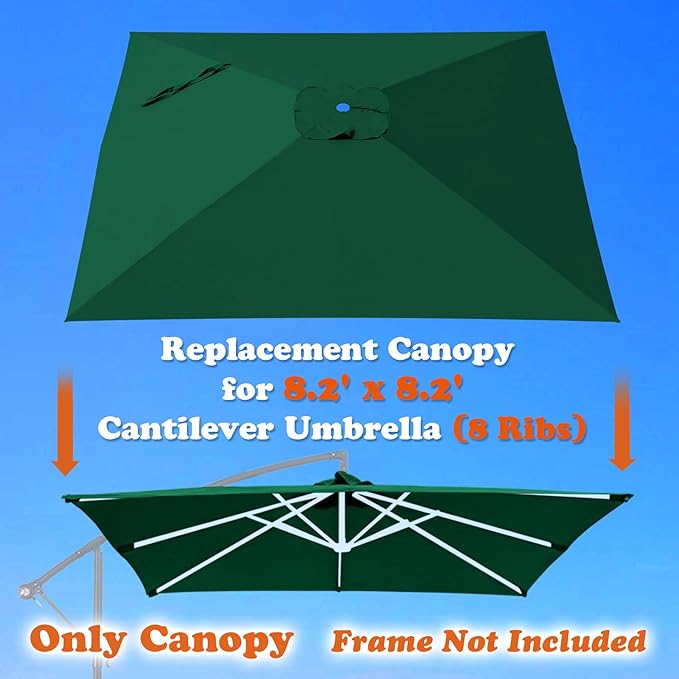 Replacement Umbrella Canopy for 8.2ft x 8.2ft 8 ribs in (Canopy Only)