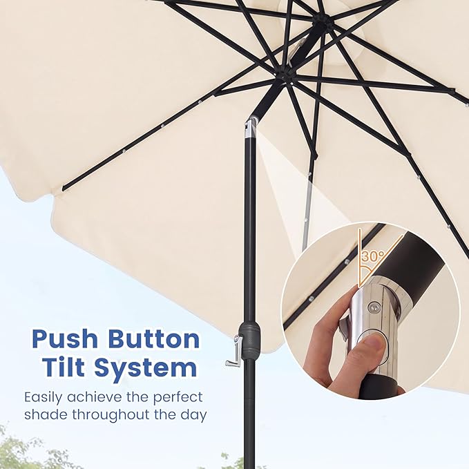 Tangkula 10 FT Solar Patio Umbrella, 2-Tiers Outdoor Scalloped Table Umbrella with 24 LED Lights, Tilt Adjustment, Crank, 8 Ribs for Market Backyard Pool Deck Beach Lawn (Beige)