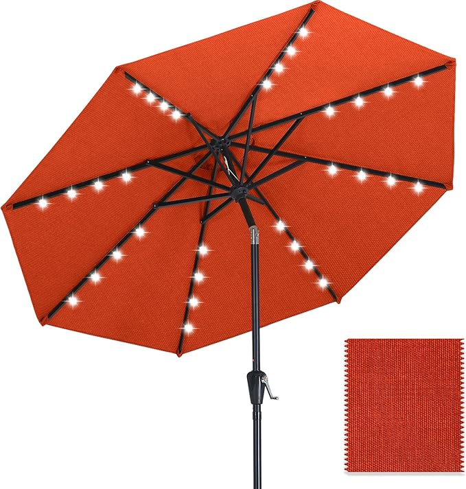 ABCCANOPY OLEFIN® 5-Year No Fading Patio Umbrella with Solar Lights (Orange)