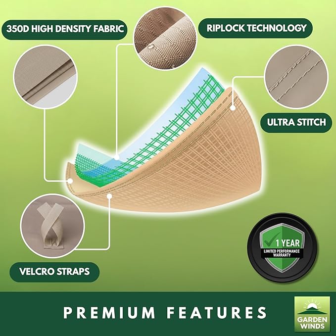 Garden Winds Reinforced Replacement Canopy Top Cover Compatible with The UMB-952371 Backyard Creations 10' x 13' Offset Patio Umbrella – Classic Sand, Riplock 350