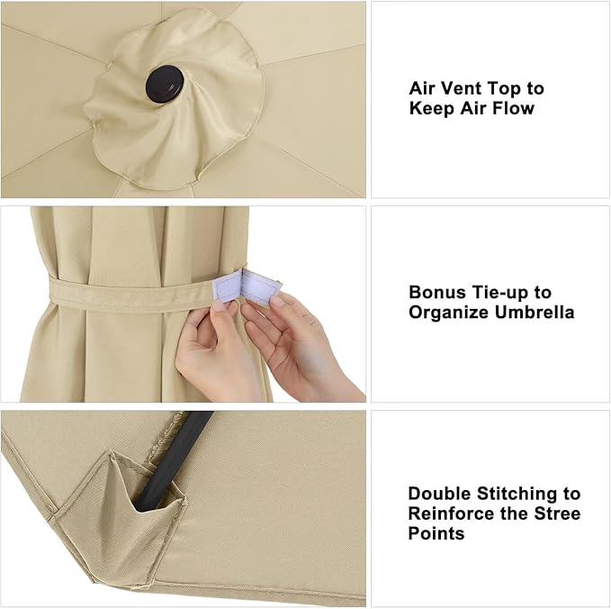 ABCCANOPY 9ft Outdoor Umbrella Replacement Top Suit 8 Ribs (Beige)
