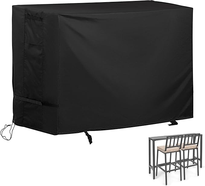 Patio Bar Table Set Cover for 55in Pub Height Bar Table & 2 Bar Stools, Outdoor Bar Height Table and Chairs Set Cover for 3 Piece High Top Patio Set