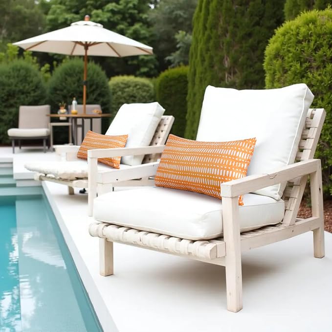 Pack of 2 Outdoor Pillows, 12x20 Outdoor Lumbar Pillows Waterproof | Outdoor Throw Pillows with Inserts, Fluffy and Supportive, Decorative Pillow for Patio and Garden, Pebble Orange