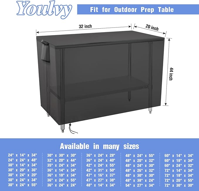 Outdoor Prep Table Cover 32 Inch,Waterproof Patio Outdoor Stainless Steel Metal Grill BBQ Table Cart Cover Dustproof Windproof All Season Pretection for Outdoor Table - 32 x 20 x 44 Inch