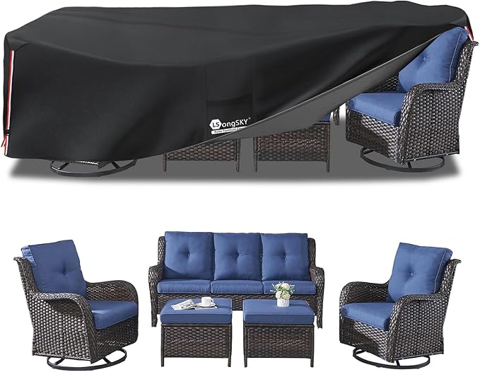 Outdoor Furniture Covers Waterproof,600D Heavy Duty Patio Cover for 5 PCS Sets Sectional Sofa Couch Dining Rocking Swivel Chairs Ottomans Coffee Table,76L x 54W x 28H inch Black