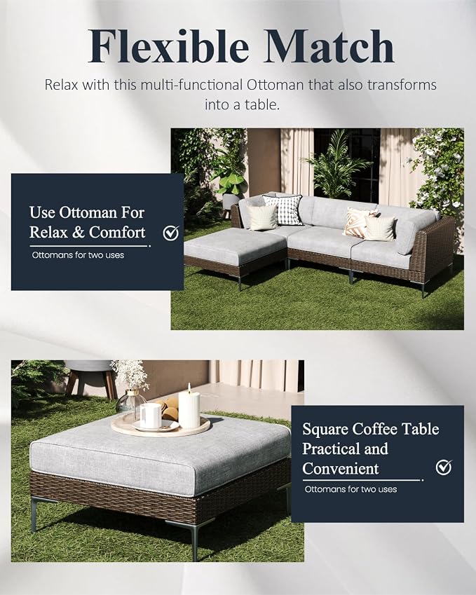 LayinSun 12-Piece Wicker Rattan Patio Furniture Set, Deep Seating Outdoor Modular Sectional Sofa Conversation Set with Thick Cushions for Lawn, Garden