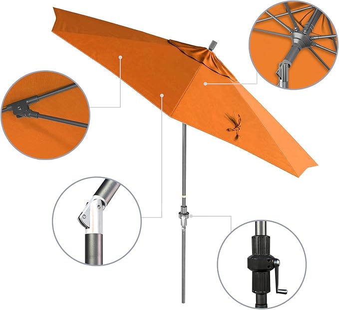 California Umbrella 9' Rd. Crank Lift, Collar Tilt, Aluminum Pole, Fiberglass Rib Patio Umbrella, Hammertone Grey Finish, Sunbrella Tuscan