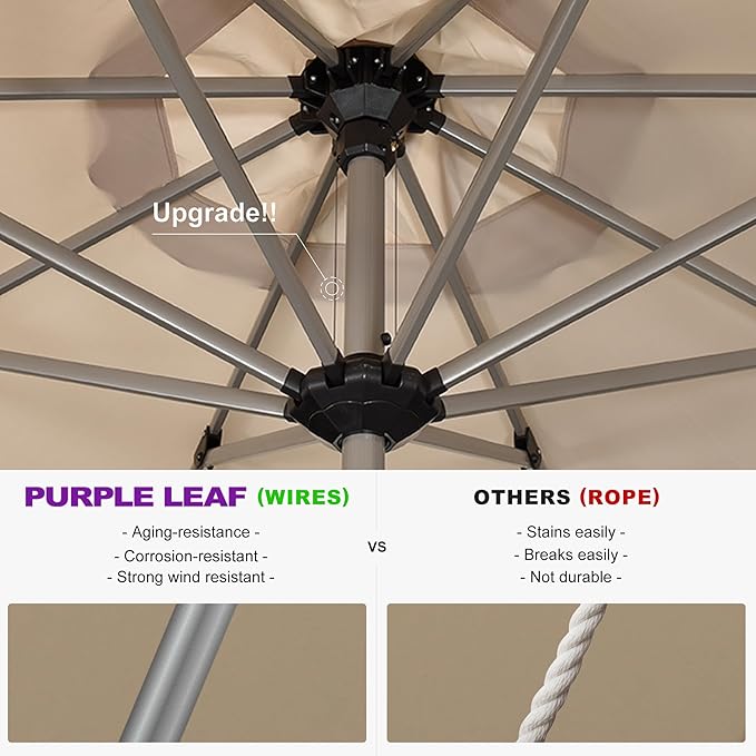 PURPLE LEAF 10' x 10' Square Patio Umbrella, Alumimum Outdoor Market Umbrella with 3 Year Fade Resistant, Pool Umbrella for Deck Garden, Patio, or Poolside, Lawn