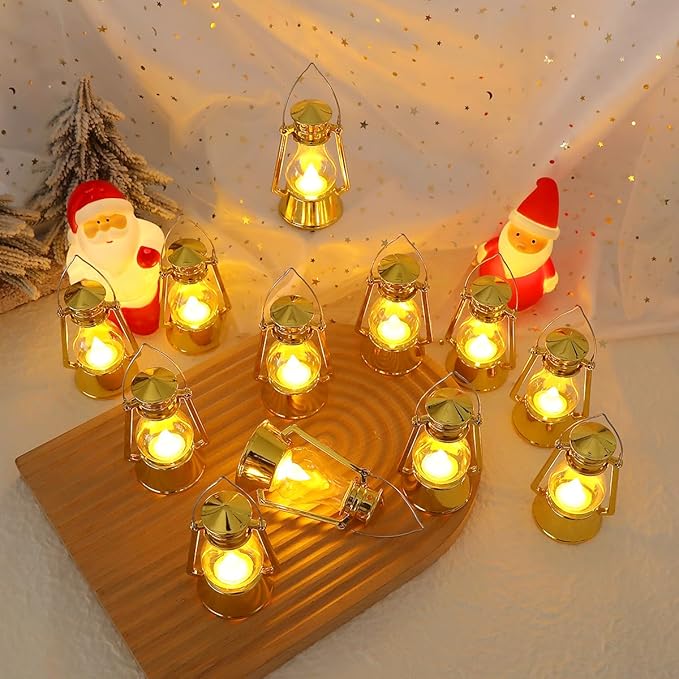 12 Pack Mini Lantern for Little Cowboy Centerpieces Tables Ideas Western Party Favor Decorations Wedding Decor Camping with 4inch Flickering LED Candle, Vintage Table Toppers Decorative
