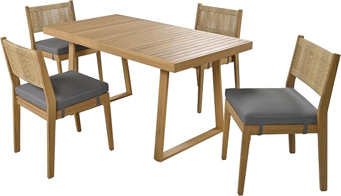 LUMISOL 5 Piece Outdoor Dining Table Set, Acacia Wood Dining Table and Chairs Set with Thick Cushions, Farmhouse Kitchen Table Set for Indoor and Outdoor, Grey