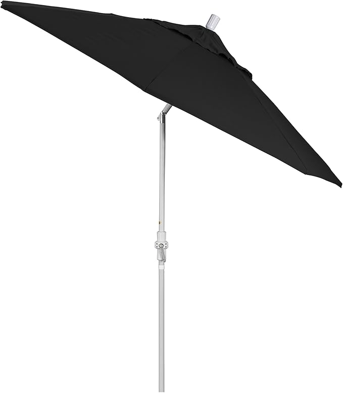 California Umbrella 9' Round Aluminum Pole Fiberglass Rib Patio Umbrella, Crank Lift, Collar Tilt, White Finish, Black Olefin