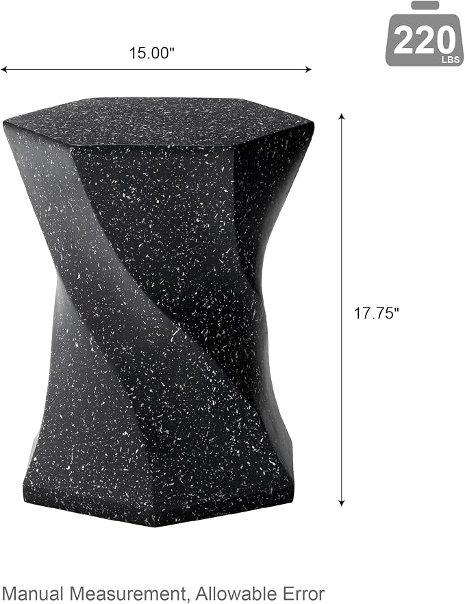 Glitzhome Outdoor Side Table Set of 2, 17.75" H Decorative Garden Stool MGO Twist Faux Terrazzo End Table, Round Planter Stand for Indoor Outdoor Living Room Bedroom Patio Deck Poolside, Black