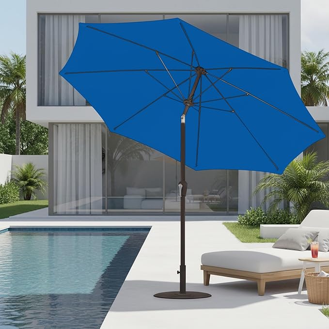 9ft Patio Umbrella with Push Button Tilt and Crank,Outdoor Market Table Umbrella UV Protection 8 Sturdy Ribs for Backyard,Garden,Pool,Deck(Royal Blue)
