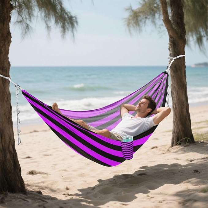 Purple-Black Line 330lb Capacity Camping Hammock with Portabl Carry Bag Tree Hammock for Camping Travel Accessories jamaca para Patio