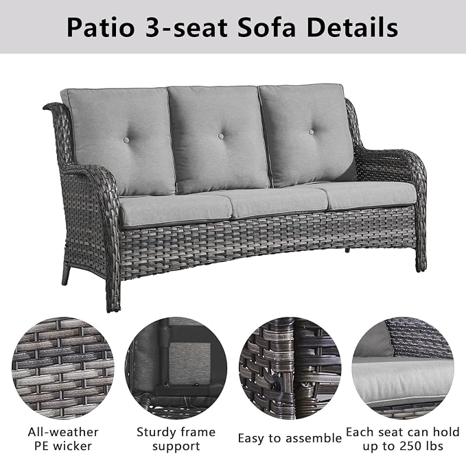Belord 7 Piece Wicker Patio Furniture Set, Outdoor Swivel Rocker Chairs Set of 2 with Ottomans, 3 Seat Sofa and Loveseat, All Weather Patio Conversation Furniture Set, for Pool,Yard Gray Wicker/Gray