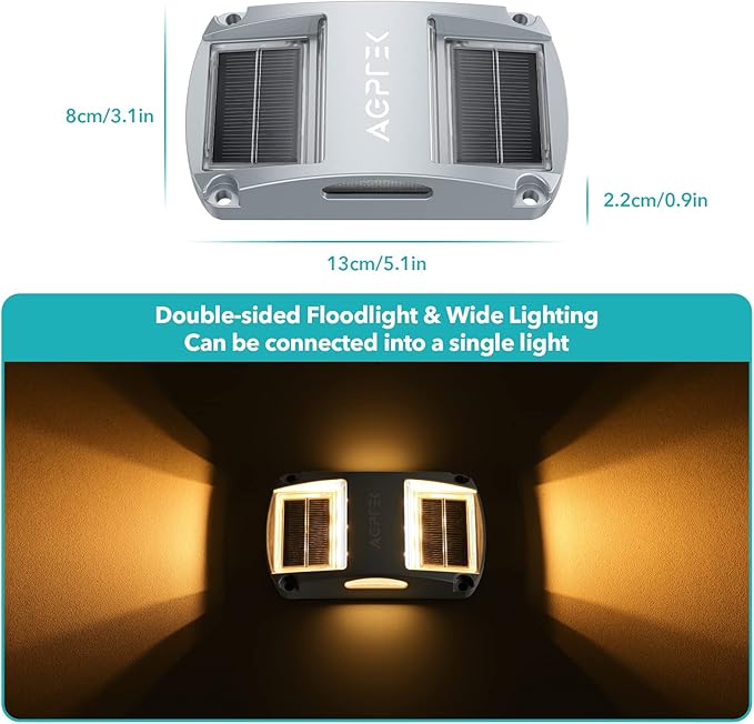 AGPTEK Solar Driveway Lights 4 Pack, Solar Deck Lights Outdoor Dock Marine Lights LED Dock Lights Solar Powered Waterproof Driveway Marker Lights for Warning Step, Sidewalk, Pathway, Garden, Yard