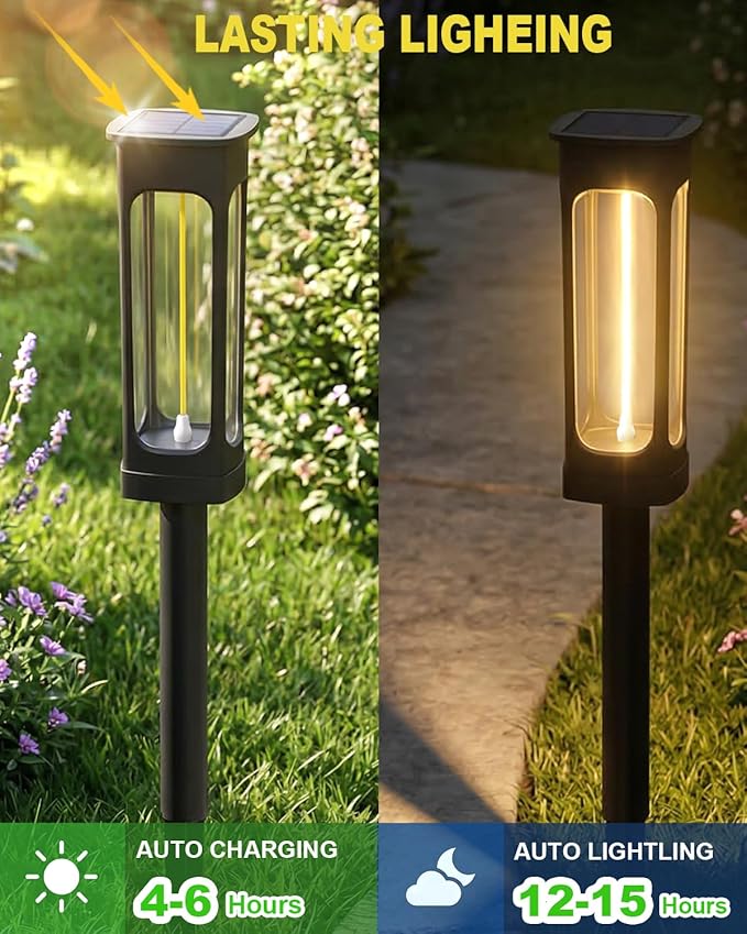 Solar Pathway Lights Outdoor - IP55 Waterproof Solar Lights Outdoor with 3000K Warm White LED, Outdoor Solar lights for Yard Patio Garden Driveway Landscape Lighting, Housewarming Gift New Home Decor