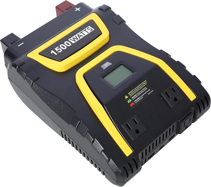 1500W Vehicle Power Inverter Modified Sine Wave with LED Screen and 3AC Socket Portable AC Power Emergencies 12V to 115V for Truck RV Emergency Backup Plastic Black