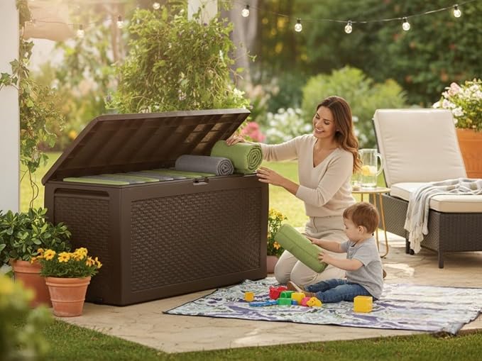 70 Gallons Large Outdoor Resin Deck Box, Brown