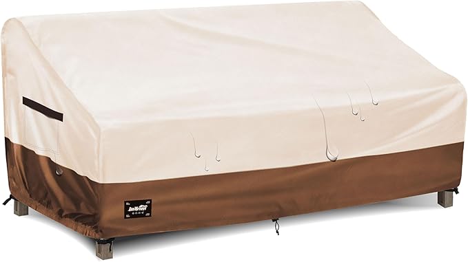 JinHrtoyi 3-Seater Outdoor Couch Cover, 85Wx38Dx35H inches Outdoor Furniture Covers Waterproof,100% Waterproof Heavy Duty Patio Furniture Covers,Beige&Brown Modern Style Outdoor Sofa Cover