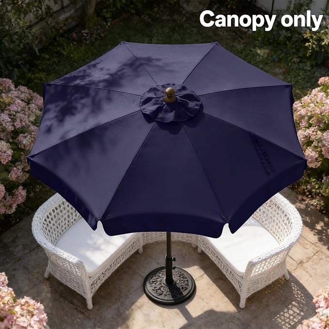 MASTERCANOPY Valance Patio Umbrella 10 ft Replacement Canopy for 8 Ribs-Navy Blue Canopy Only